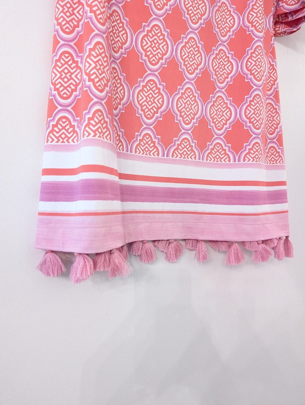 Cabana Life St. Barts Off the Shoulder Dress Coral Geo Coverluxe Smocked Dress - Picture 3 of 7
